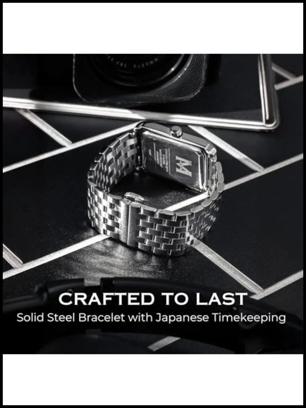 Men Vintage Stainless Steel Tank Dress Watch Water Resistant